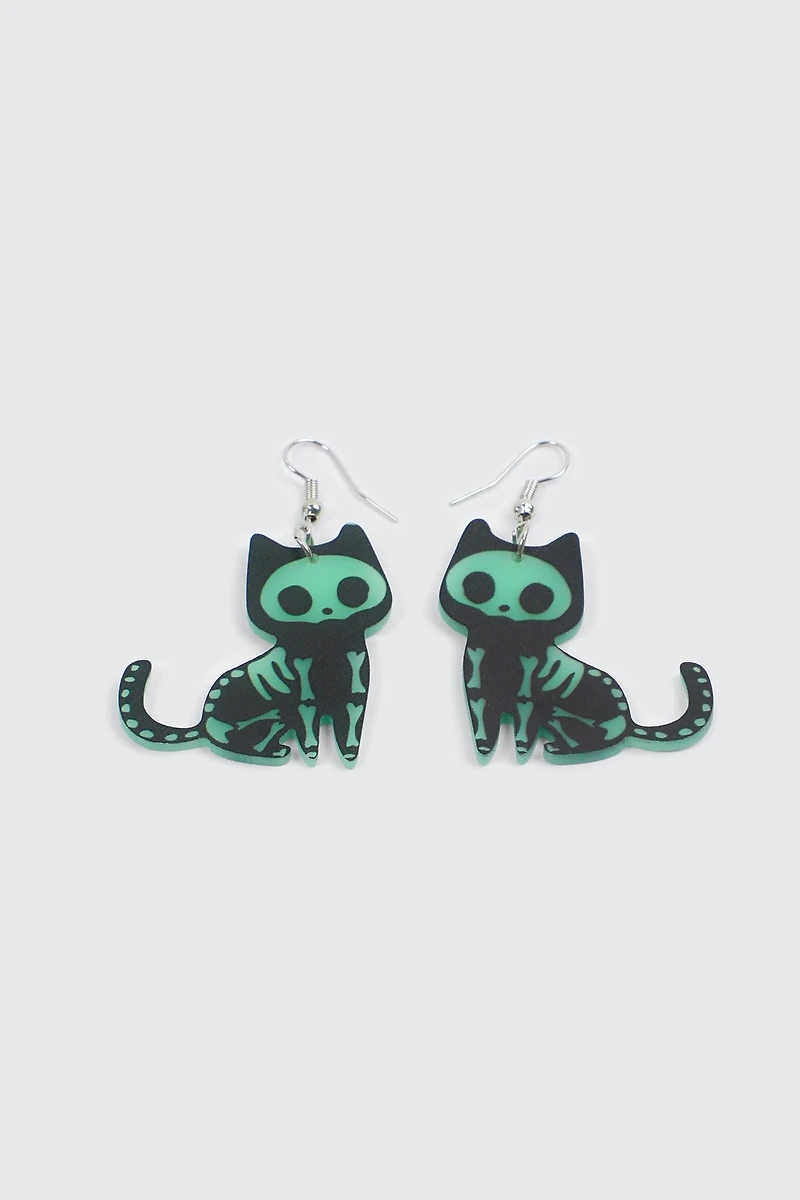 Ardene Glow in the Dark Cat Earrings in Black