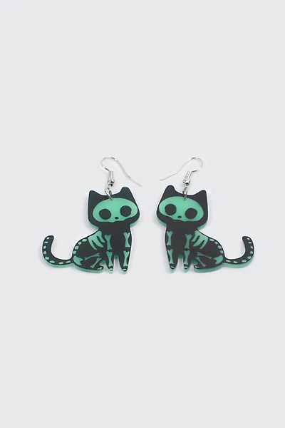 Ardene Glow in the Dark Cat Earrings in Black
