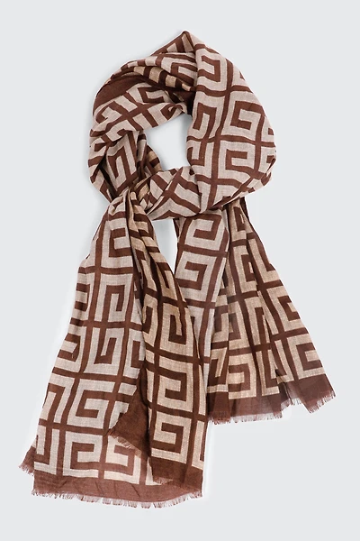 Ardene Monogram Scarf in Brown | Polyester/Cotton