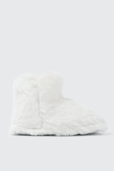 Ardene Faux Fur Bootie Slippers in Off-White | Size | Eco-Conscious