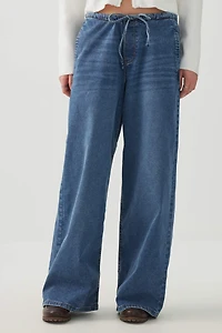 Jean en tricot à taille mi-haute et jambe large