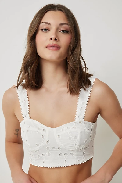 Ardene Broderie Anglaise Bustier Top in White | Size | 100% Cotton
