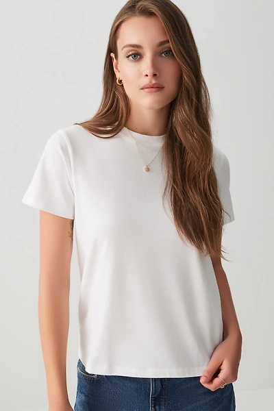 Ardene Basic Relaxed T-Shirt in White | Size | Cotton/Elastane | Eco-Conscious