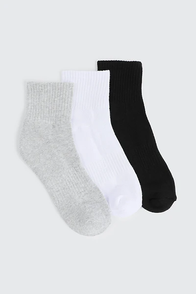 Ardene 3-Pack Athletic Demi Crew Socks in Grey | Polyester/Cotton/Elastane