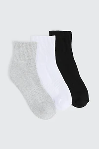 Ardene 3-Pack Athletic Demi Crew Socks in Grey | Polyester/Cotton/Elastane