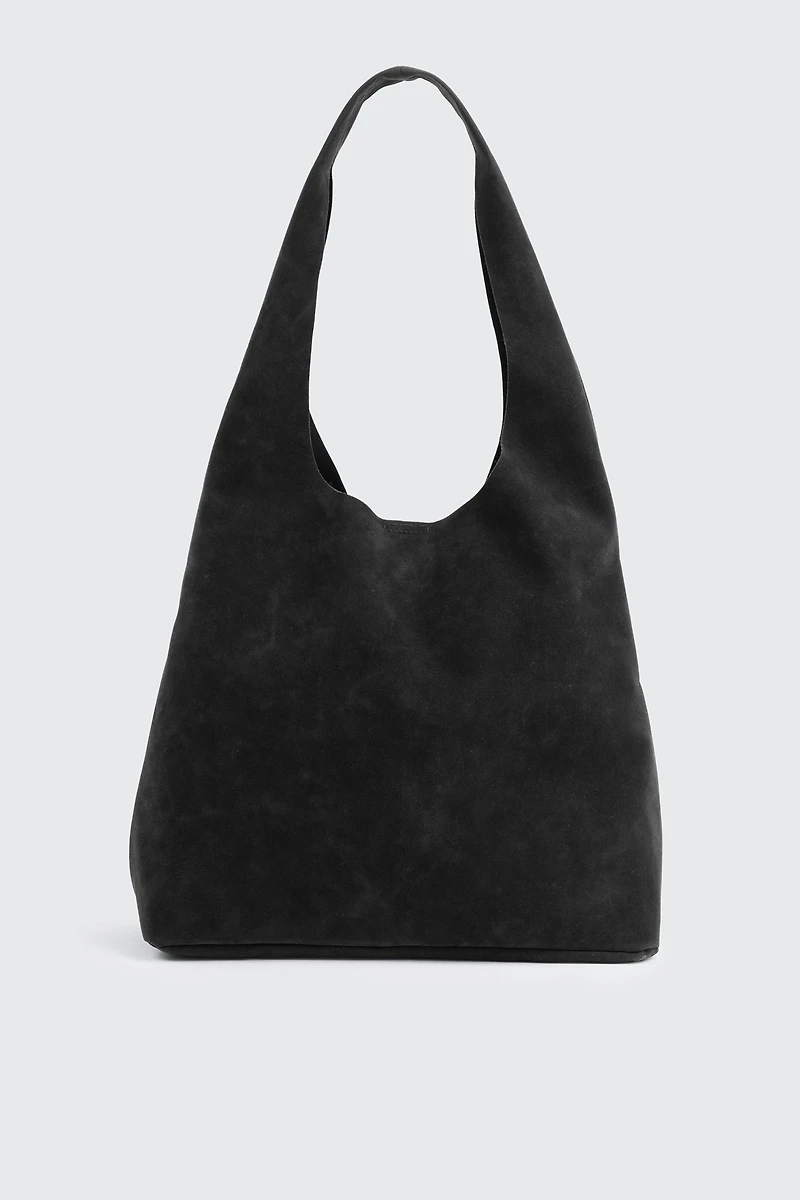 Ardene Faux Suede Shoulder Bag in Black | Polyester/Faux Suede