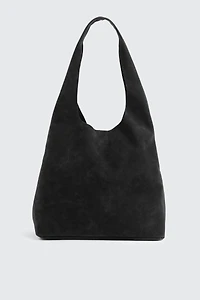 Ardene Faux Suede Shoulder Bag in Black | Polyester/Faux Suede