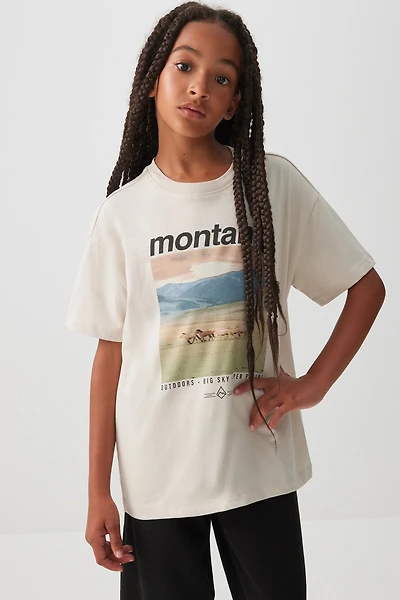 Ardene Kids Oversized Graphic T-Shirt in Beige | Size | Cotton
