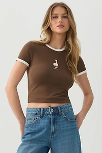 T-shirt graphique à bordures contrastantes