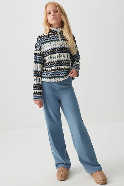 Ardene Kids Polar Fleece Wide Leg Pants in Medium Blue | Size | Polyester/Elastane