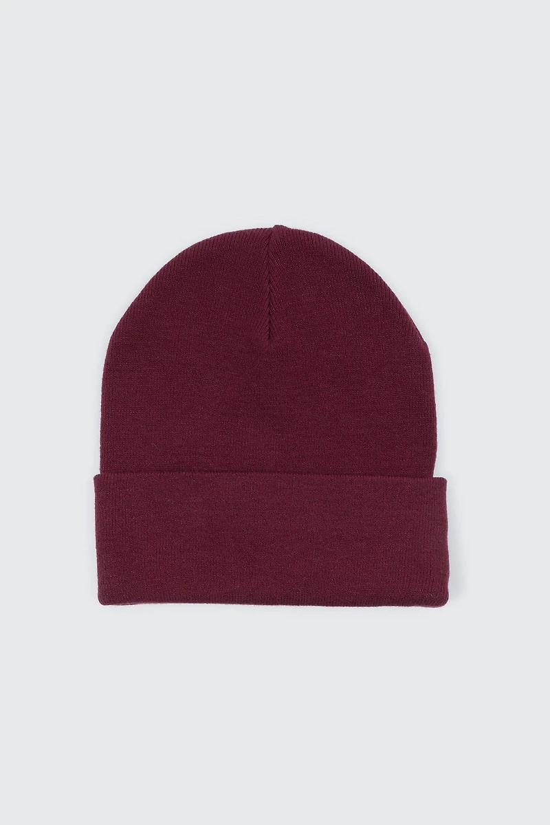 Ardene Super Soft Solid Beanie in Burgundy | Polyester/Elastane