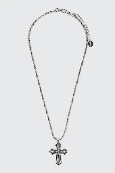 Ardene Heart Embossed Cross Necklace in Silver