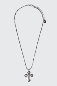 Ardene Heart Embossed Cross Necklace in Silver