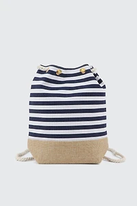 Ardene Striped Backpack with Rope Straps in Dark Blue | Polyester