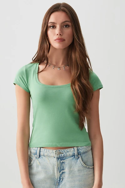 Ardene Basic Short Scoop Neck T-Shirt in | Size | Cotton/Elastane | Eco-Conscious