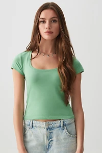 Ardene Basic Short Scoop Neck T-Shirt in | Size | Cotton/Elastane | Eco-Conscious