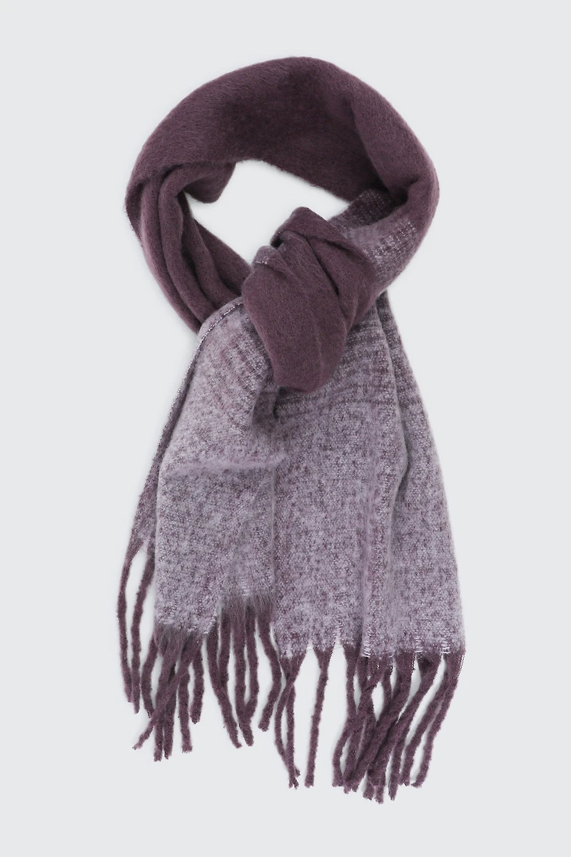 Ardene Rectangular Ombre Scarf with Fringes in Dark Purple | Polyester