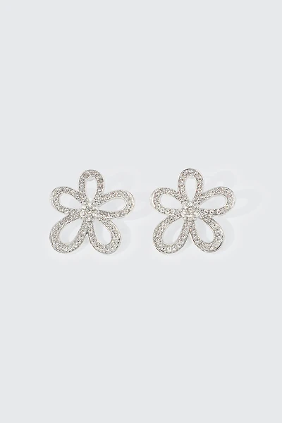 Ardene Embellished Flower Earrings in Silver | Stainless Steel