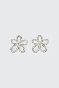 Ardene Embellished Flower Earrings in Silver | Stainless Steel