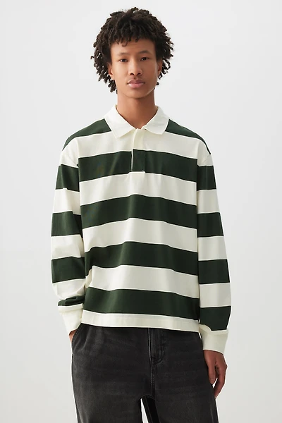 Ardene Man Striped Long Sleeve Polo Shirt For Men in Dark Green | Size | 100% Cotton