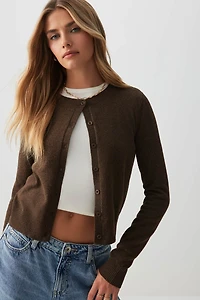 Ardene Short Classic Cardigan in Brown | Size | Polyester/Nylon