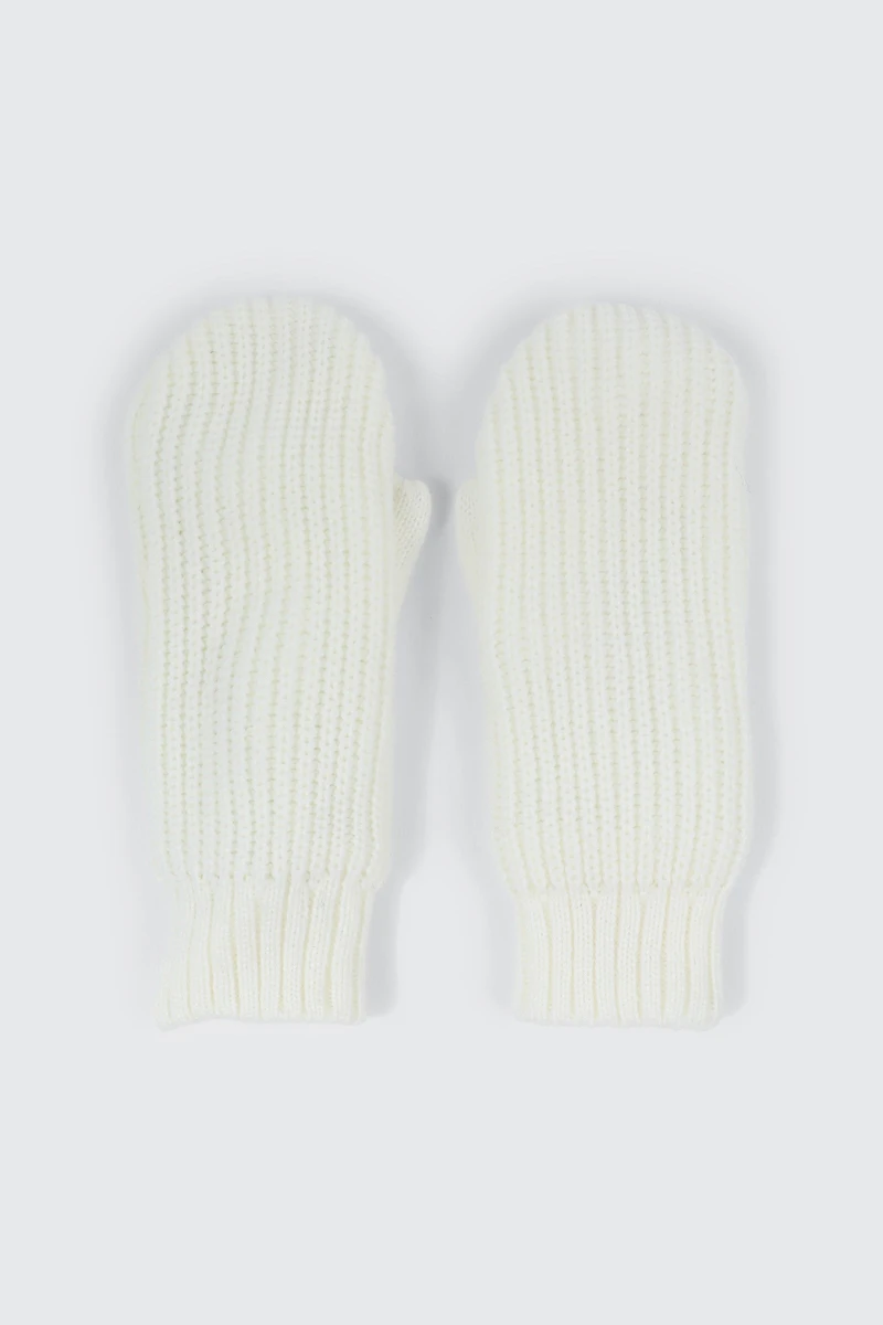 Ardene Fleece Lined Knit Mittens in White | 100% Acrylic