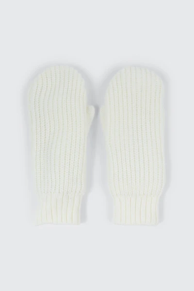 Ardene Fleece Lined Knit Mittens in White | 100% Acrylic
