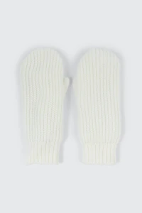 Ardene Fleece Lined Knit Mittens in White | 100% Acrylic