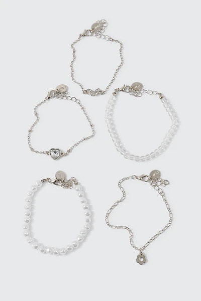 Ardene 5-Pack Daisy & Butterfly Bracelets in Silver