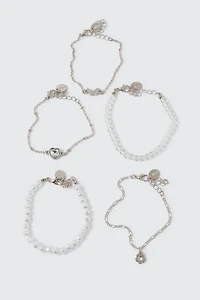 Ardene 5-Pack Daisy & Butterfly Bracelets in Silver