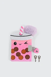 Ardene Kids Plush Bubble Tea Diary with Lock & Pen in Light Pink