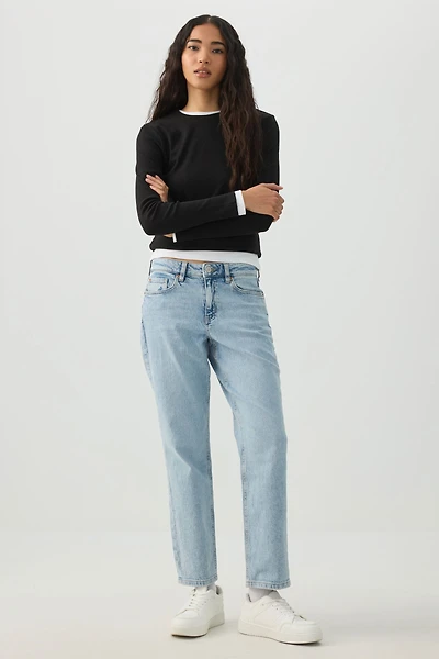 Ardene High Rise Slim Straight Jeans in Light Blue | Size | Cotton/Elastane