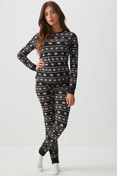 Ardene HUSHKNIT Skinny Jogger PJ Set in Onyx | Size | Polyester/Elastane | Eco-Conscious