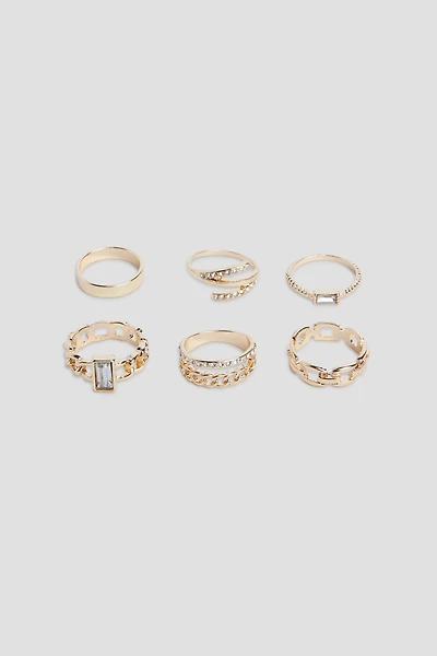 Ardene 6-Pack Chain Style Rings in Gold | Size