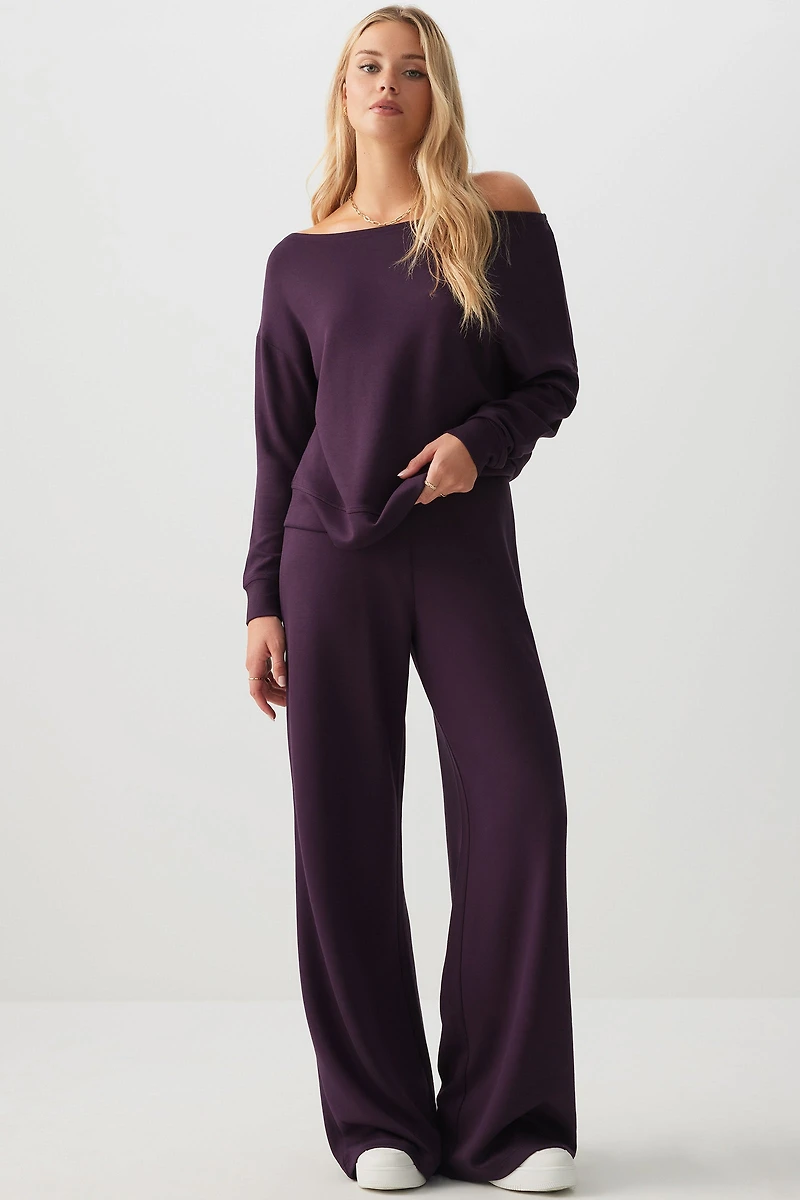 Ardene Wide Leg Scuba Pants in Dark Purple | Size | Polyester/Elastane
