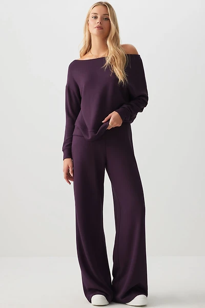 Ardene Wide Leg Scuba Pants in Dark Purple | Size | Polyester/Elastane