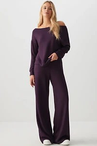 Ardene Wide Leg Scuba Pants in Dark Purple | Size | Polyester/Elastane