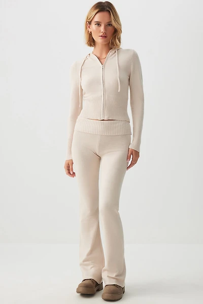 Ardene Fold Over Flare Leg Pants in Beige | Size | Polyester/Nylon/Viscose