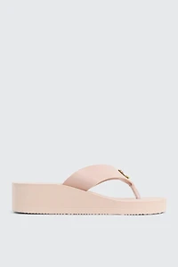 Ardene Wedge Flip-Flops with Metallic Detail Sandals in Beige | Size | Faux Leather | Eco-Conscious