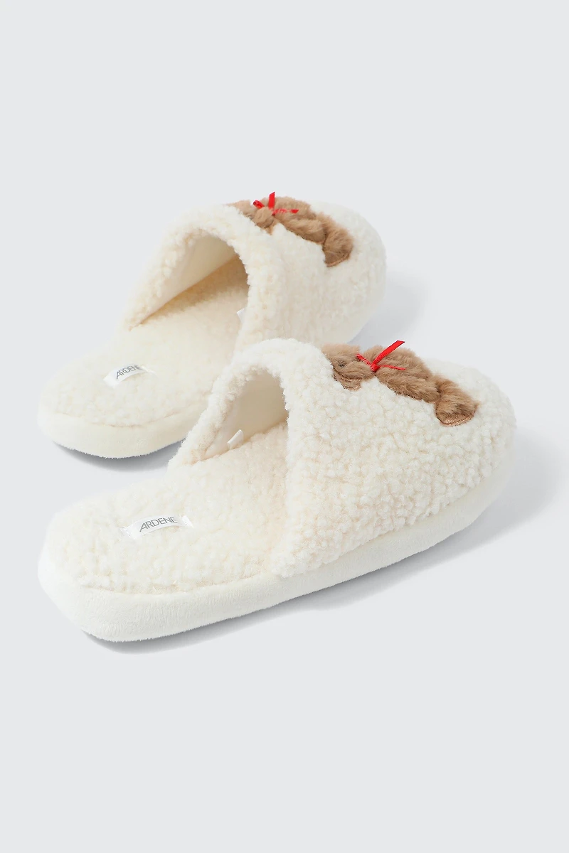 Pantoufles en fausse fourrure à détail d'animal