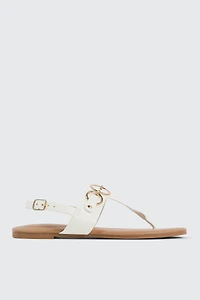 Ardene T-Strap Flat Sandals with Ring Details in White | Size | Faux Leather | Eco-Conscious