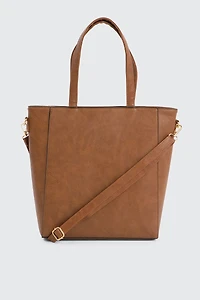 Ardene Large Faux Leather Tote Bag in Cognac | 100% Recycled Polyester/Faux Leather | Eco-Conscious