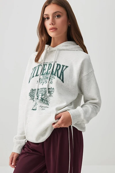 Ardene Graphic Oversized Hoodie in Light Grey | Size | Polyester/Cotton | Fleece-Lined | Eco-Conscious