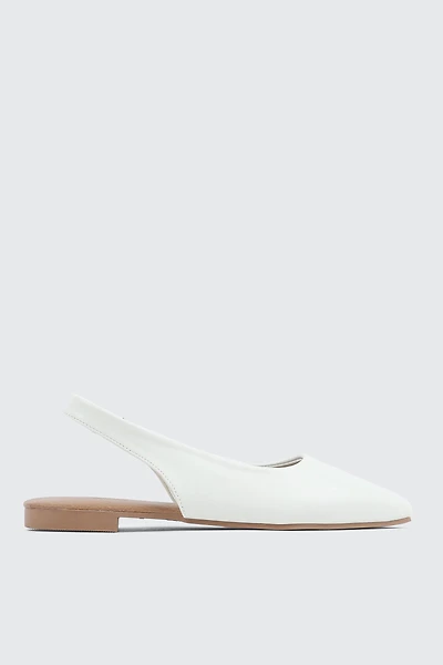 Ardene Pointed Toe Slingback Flats in White | Size 5 | Faux Leather