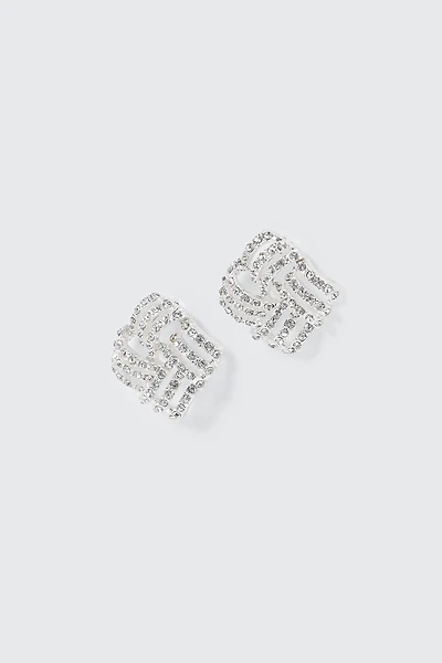 Ardene Rhinestone Square Earrings in Silver | Stainless Steel