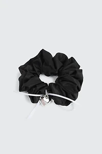 Ardene Satin Scrunchie with Heart Charm in Black