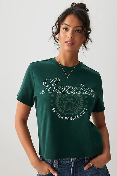 Ardene Short Graphic T-Shirt in Dark Green | Size | 100% Cotton