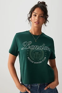 Ardene Short Graphic T-Shirt in Dark Green | Size | 100% Cotton
