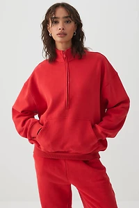 Ardene MADESOFT Fleece Oversized Half Zip Sweatshirt in Chili Pepper | Size | Polyester/Cotton | Eco-Conscious