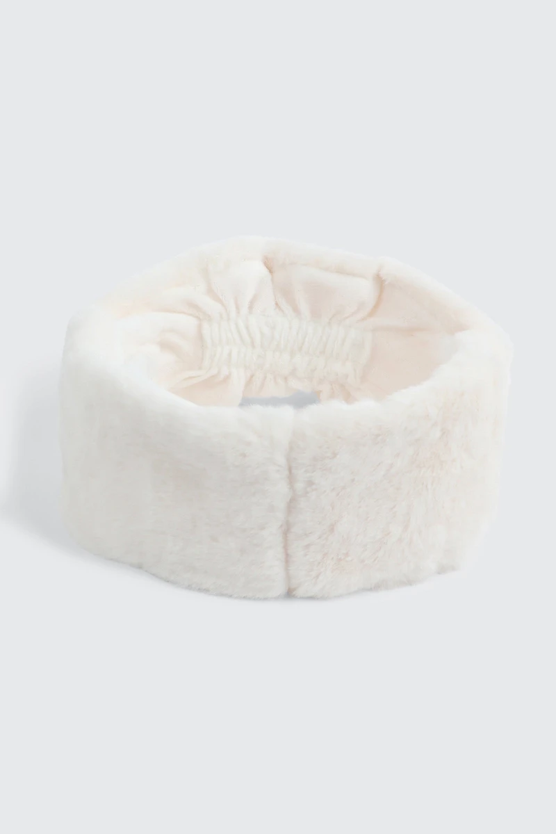 Ardene Faux Fur Headband in Off-White | Polyester